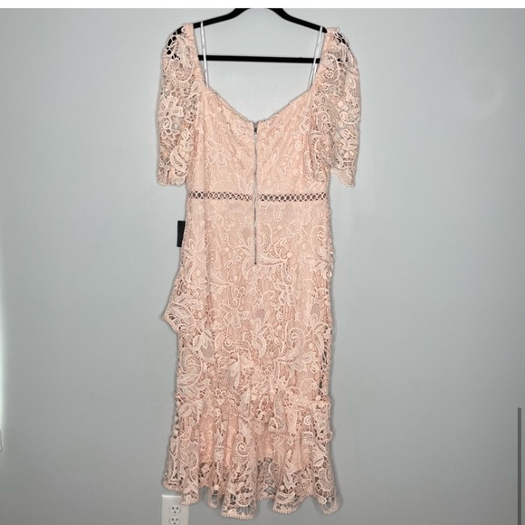 Lulus Briarwood Blush Pink Lace Ruffled Midi Dress M7. - Picture 12 of 16